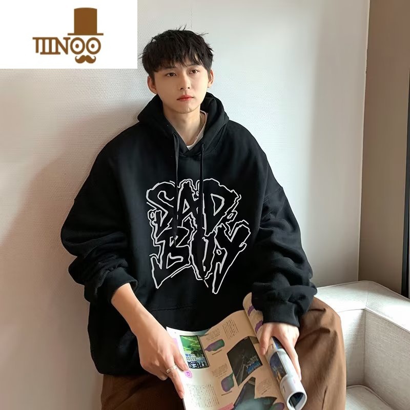 YANXU2023新款连帽卫衣男款潮牌宽松加绒外套港风chic百搭外套上N高清大图