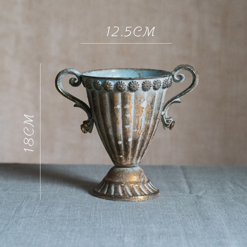 美帮汇古典高脚杯花器 花瓶花翁花盆复古欧式铁艺插花器皿金色烛台 18号金色