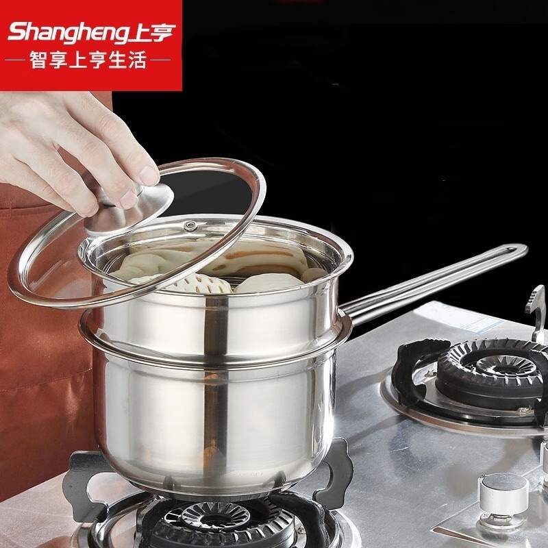 shangheng上亨不锈钢奶锅带蒸笼SHZH-BXG006-18cm高清大图