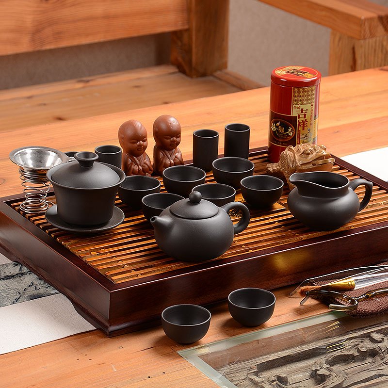 尚帝(shangdi)花开富贵茶盘 乌紫砂茶具套装