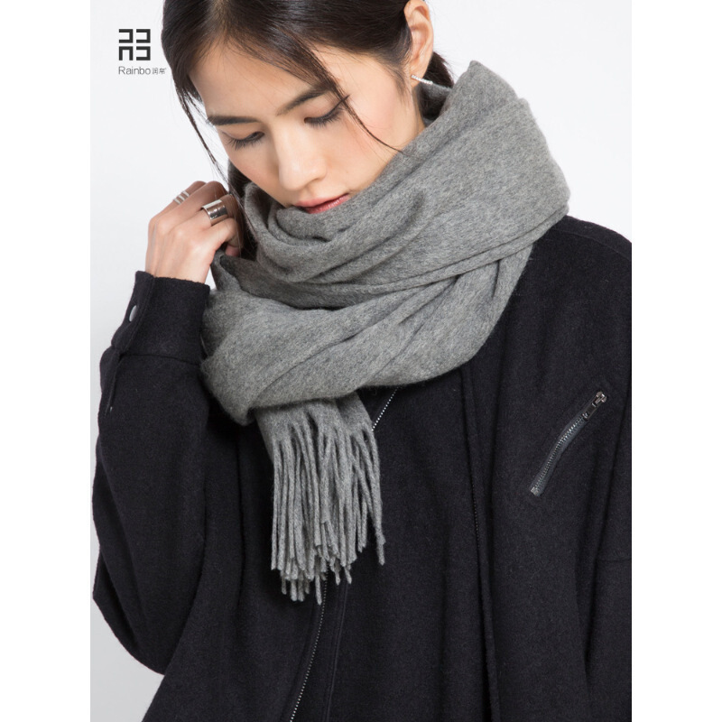 迪鲁奥diluao加厚羊毛围巾情侣秋冬季保暖纯色灰色长款两用围脖韩版