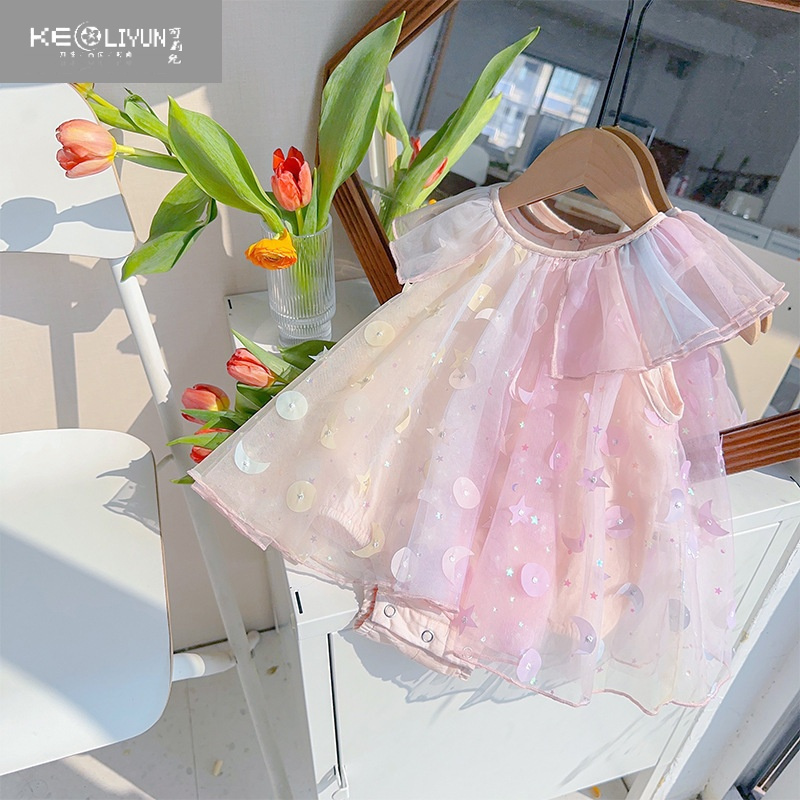可莉允婴儿连体衣服女宝宝夏装包屁裙子满月百天一周岁礼服公主洋气