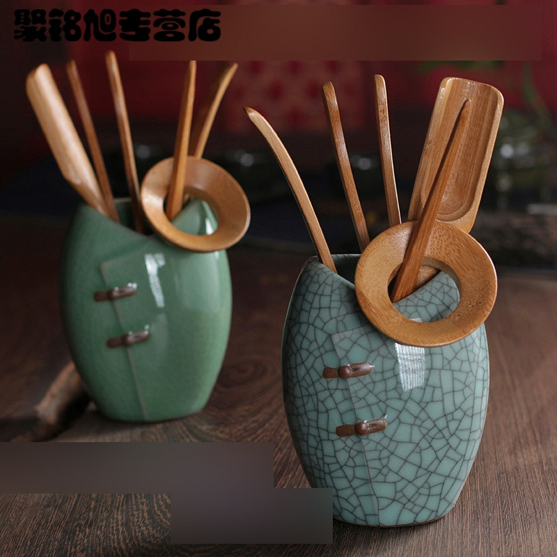 青瓷功夫茶具陶瓷整套茶道六君子配件套装 六君子黑檀木实木生活日用家居器皿水具/水杯茶具水杯茶具茶杯