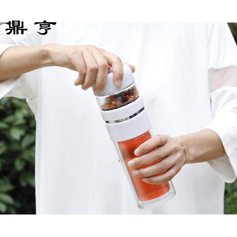 鼎亨茶水分离泡茶杯双层玻璃水杯隔热便携带提绳学生大号随手杯