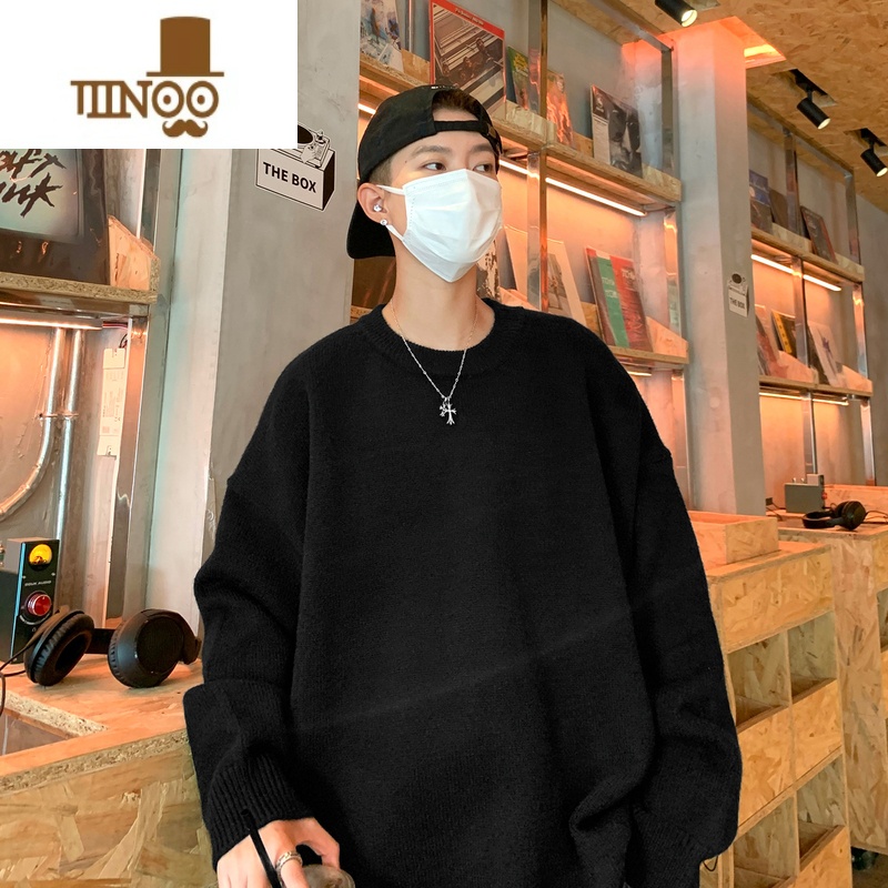 YANXU灰色毛衣男士款日系复古慵懒风套头上衣服宽松潮牌打底针织衫高清大图