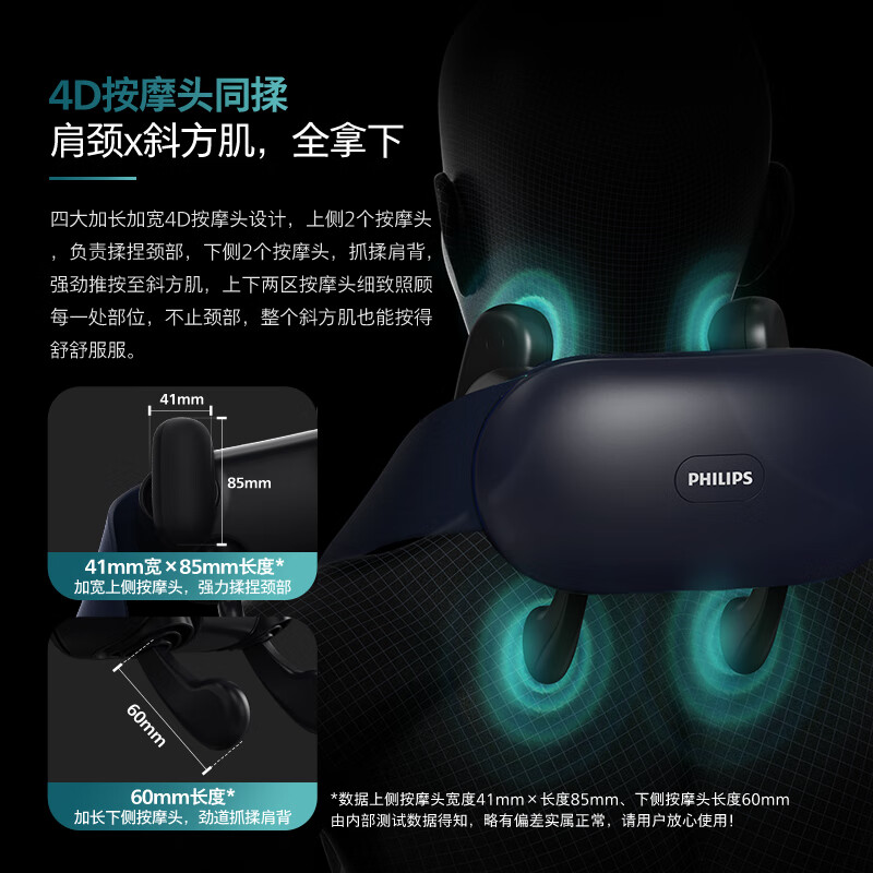 飞利浦(PHILIPS)颈部按摩仪肩颈颈椎按摩器 护颈腰部背部脖子揉捏斜方肌披肩神器送长辈节日生日礼物3204N高清大图