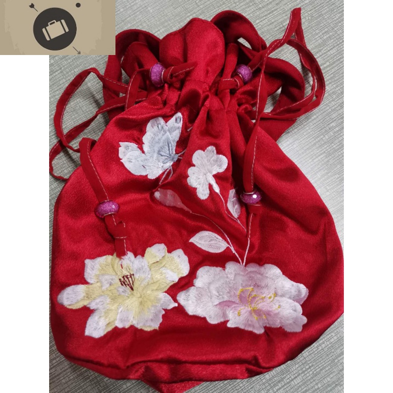 忆汉月原创中国古风荷包汉服女配饰单肩斜挎多色刺绣花手机水桶包 艾