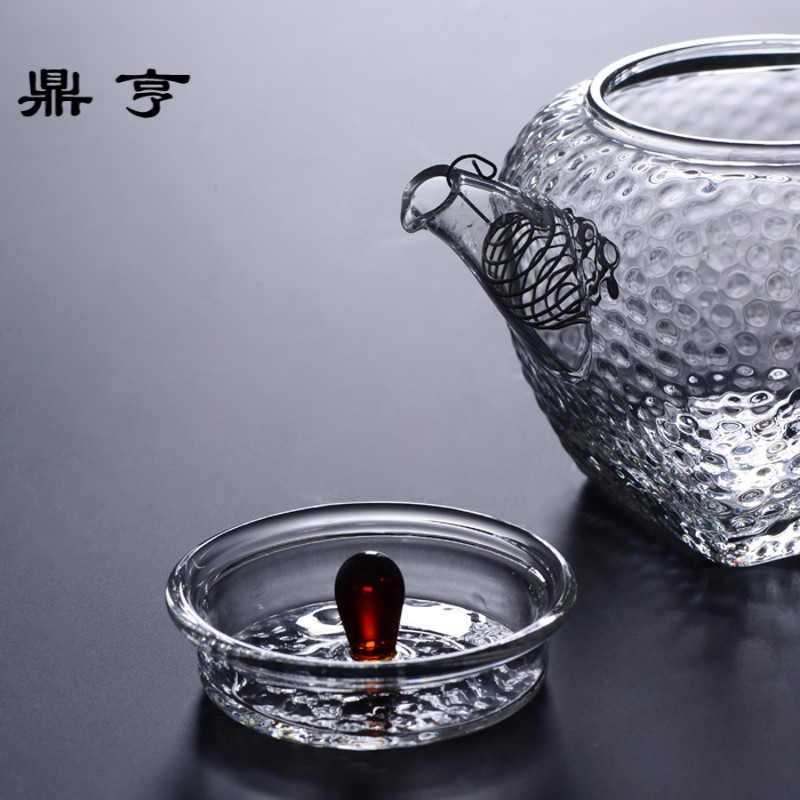 鼎亨手工耐热玻璃茶壶侧把锤纹泡茶壶花茶壶耐高温泡茶器茶具