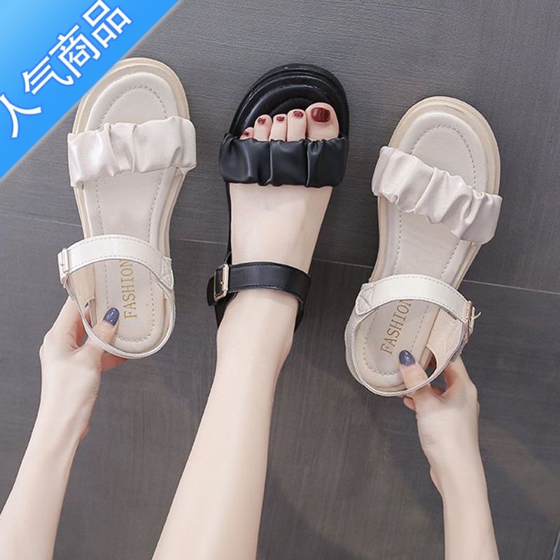 SUNTEK配裙子凉鞋女2023年新款夏季百搭厚底休闲风运动网红时尚ins女鞋高清大图