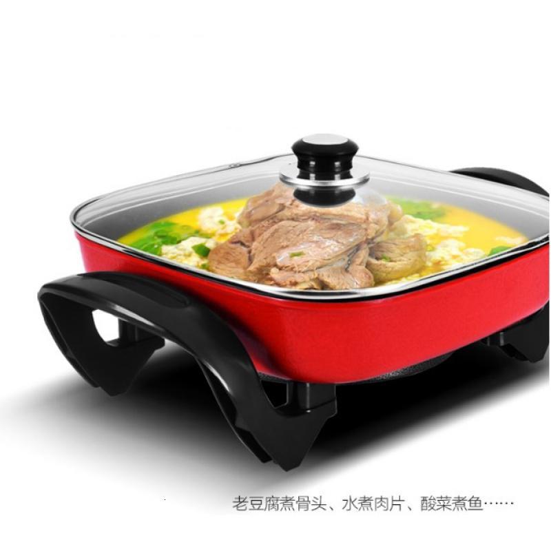 韩式多功能电热锅时光旧巷家用电火锅不粘锅四方锅电煎锅电烤盘养生锅电锅 双管送蒸笼