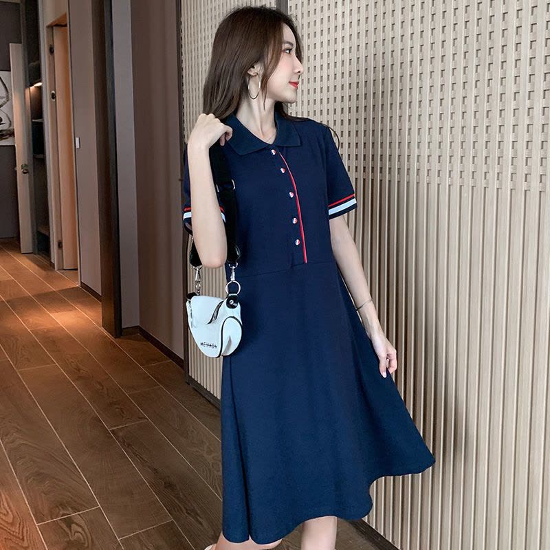 真维斯polo裙连衣裙女夏季2022新款法式学院风a字裙子收腰中长裙图片