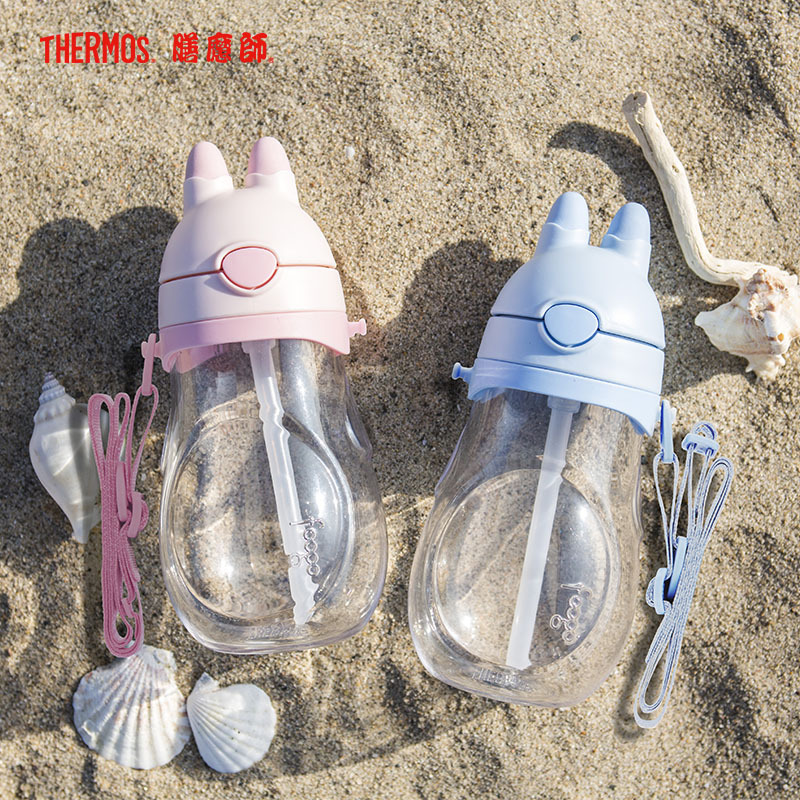 膳魔师（THERMOS）孕婴童水杯夏季水杯宝宝学饮水杯可爱猪猪PA材质儿童吸管杯370ml BBSA-370