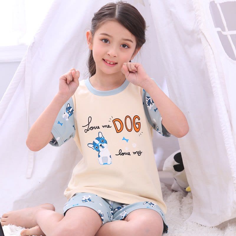 优衣思女童睡衣夏韩版薄款纯棉短袖家居服4-5-6-7-8-9-10-12岁中大童卡通睡衣8-XL码5554图片