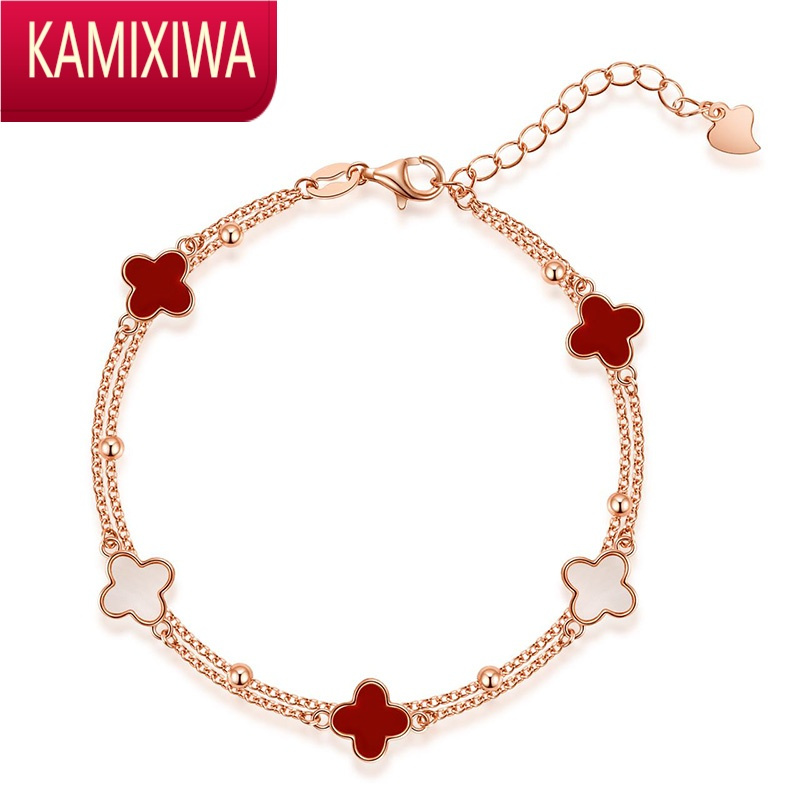 KAMIXIWA幸运草精致手链女彩金小众轻奢玛瑙情侣手链送女友闺蜜情人节