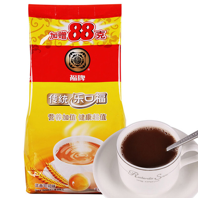 福牌 乐口福 老上海传统麦乳精 浓香可可味蛋白型固体饮料袋装 800g加赠88g