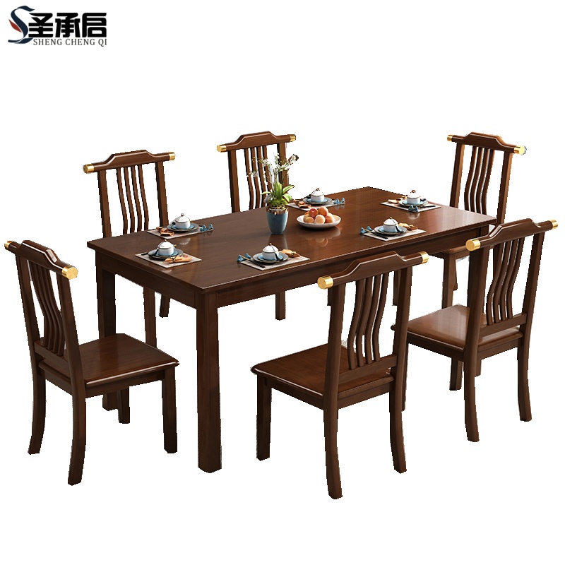 圣承启餐食堂餐桌六椅1.3m张高清大图