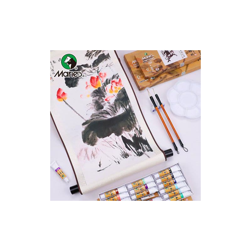 国画颜料12色24色36色初学者入门中国画山水墨画工具毛笔宣纸图片