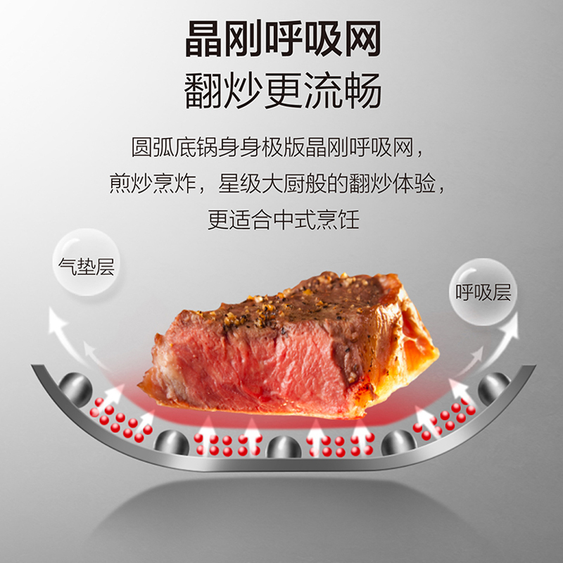 爱仕达第五代晶刚甲316L不锈钢炒锅家用少油烟电磁炉燃气灶通用锅具CC32E13WG