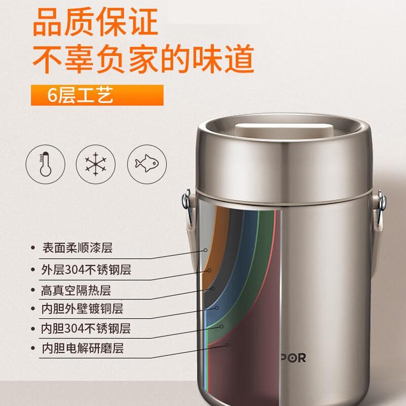 苏泊尔(SUPOR)保温饭盒304不锈钢真空保温桶三层大容量饭盒学生便当盒保温 1.6L KF16F1[本色]高清大图