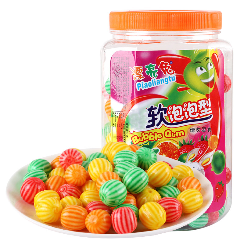 西瓜泡泡糖桶装约185颗爆浆儿童糖果口香糖8090后怀旧小包装聚会寝室