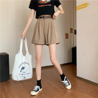 韩版小个子宽松高腰显瘦西装短裤女夏秋潮ins卷边休闲垂感阔腿裤 咖啡色 S
