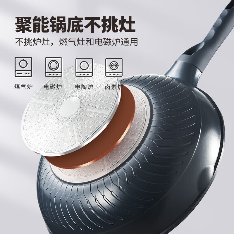 美厨巧厨系列微压可立盖铝压铸不粘炒锅32cm(蓝色)MCC9684高清大图