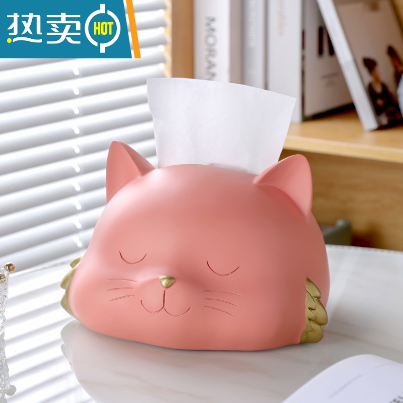 敬平轻奢纸巾盒客厅创意ins可爱抽纸盒简约卧室个性北欧居家摆件 [猫咪]桔色高清大图