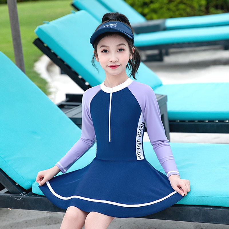妖怪儿童泳衣女童2023新款长袖连体专业泳装小女孩中大童游泳衣女夏季
