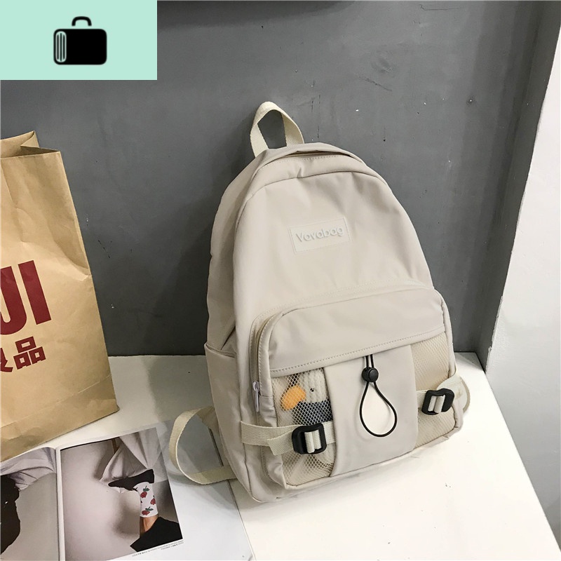 书包女韩版高中原宿ulzzang初中生背包大学生百搭ins风日系双肩包NEW LAKE 灰白色不带挂件