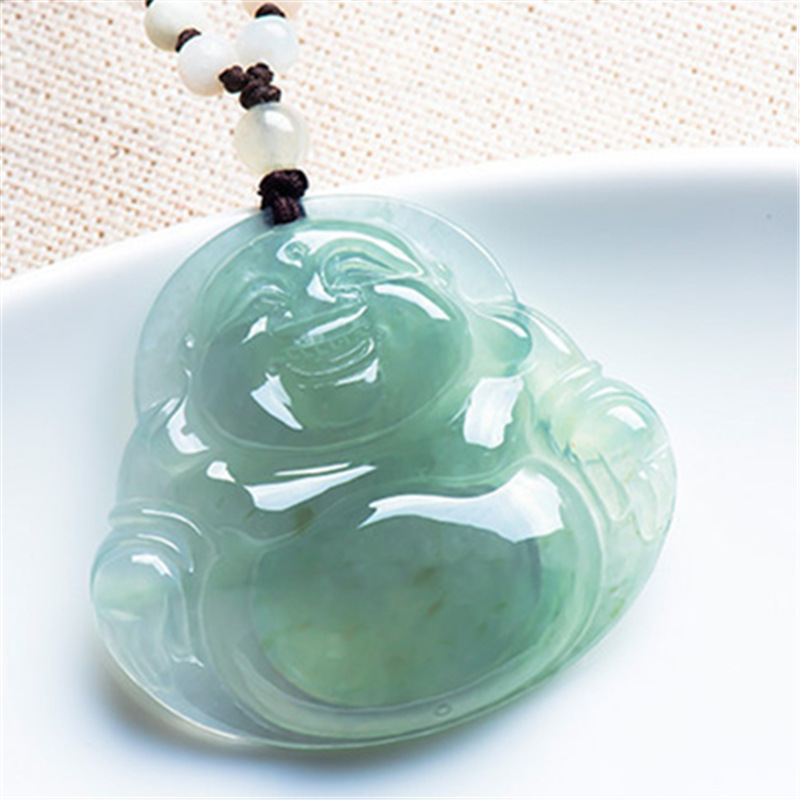 天然a货翡翠笑佛吊坠女款冰种货缅甸玉弥勒佛玉坠观佛公挂件批发