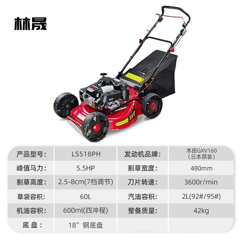 林晟割草机汽油机本田动力除草机四冲程手推草坪修剪机打草机LS518PH高清大图