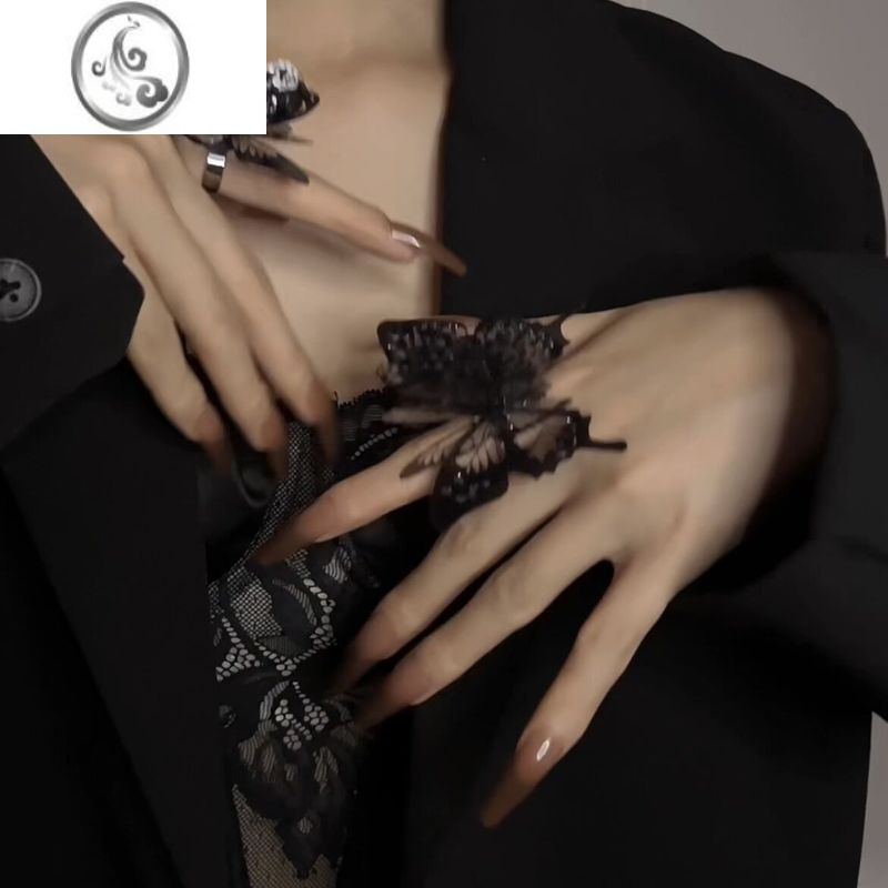JiMi暗黑又银又欲vintage大蛾子蝴蝶戒指小众设计仙配饰发簪