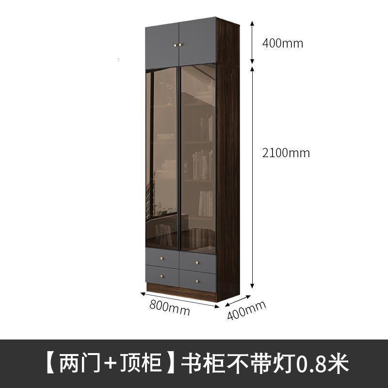 森美人北欧书柜带玻璃落地置物架简约现代客厅家用大书橱书房书架 两门书柜+顶柜【0.8米长】0.8-1米宽