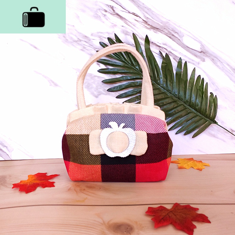 新款格子妈妈包手拎包中年帆布小包包2019时尚女士买菜零钱手提包NEWLAKE 大格红色