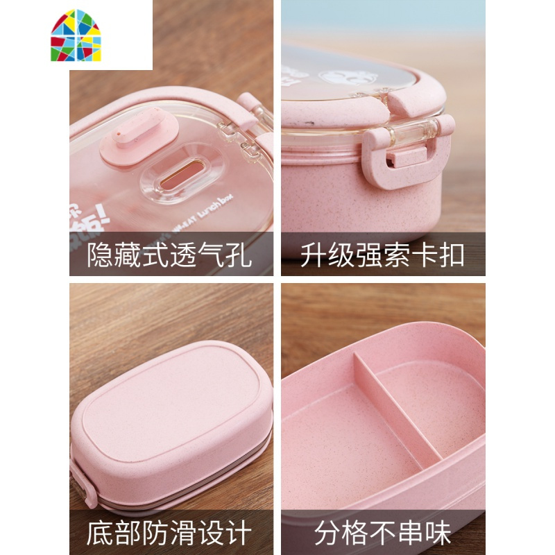 分隔型学生饭盒上班族可微波炉加热餐盒套装大容量手提双层便当盒 FENGHOU 双层饭盒+火烈鸟包包[蓝色]