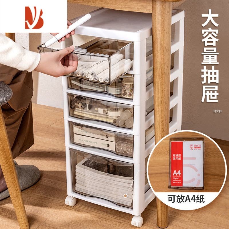 三维工匠抽屉式收纳柜文件塑料加厚多层带滑轮可移动化妆品桌底下储物柜子图片