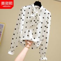 春秋雪纺衬衫气质时尚波点宽松韩范大码胖MM显瘦上衣