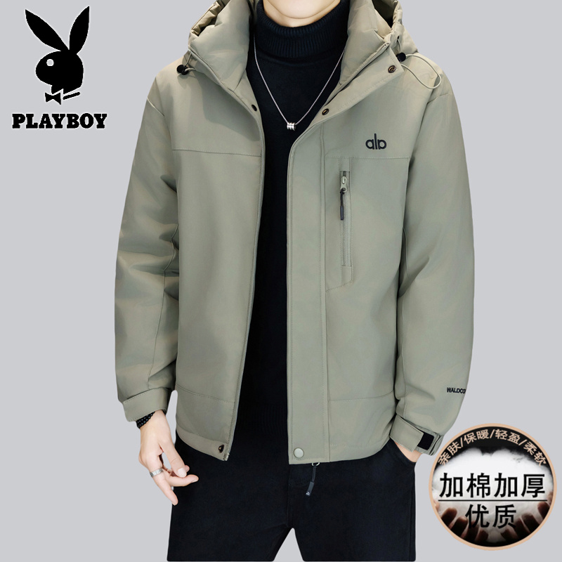 花花公子新款高品质冬季新款户外防寒服三防连帽加绒加厚羽绒棉服男装夹克外套_350高清大图