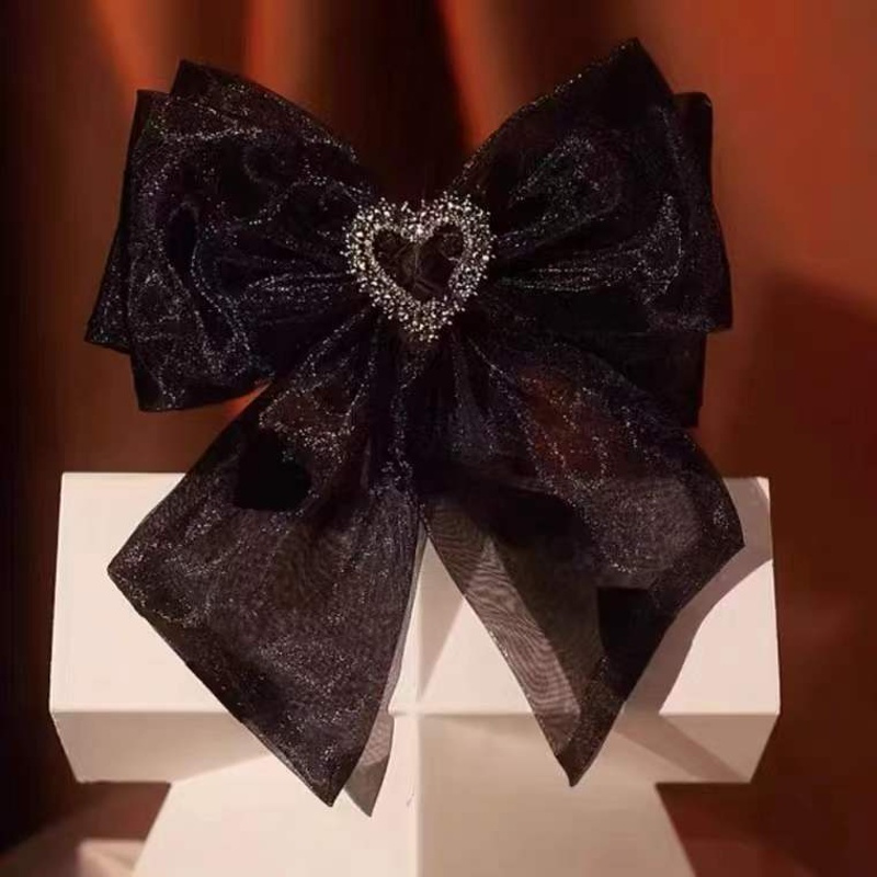 黑色爱心镶钻蝴蝶发夹日系弹簧夹复古马尾顶夹后脑勺发饰超仙发卡