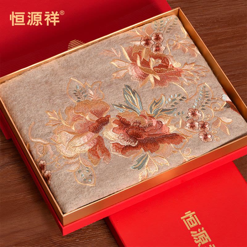 恒源祥春秋冬季送妈妈羊毛围巾高端生日礼物旗袍羊绒披肩保暖围脖图片