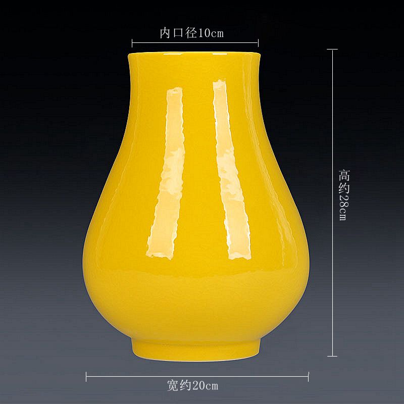 景德镇陶瓷器 手绘釉下彩仿古官窑青花瓷花 博古架工艺品家居摆设 三维工匠 黄色开片福筒送底座摆件高清大图