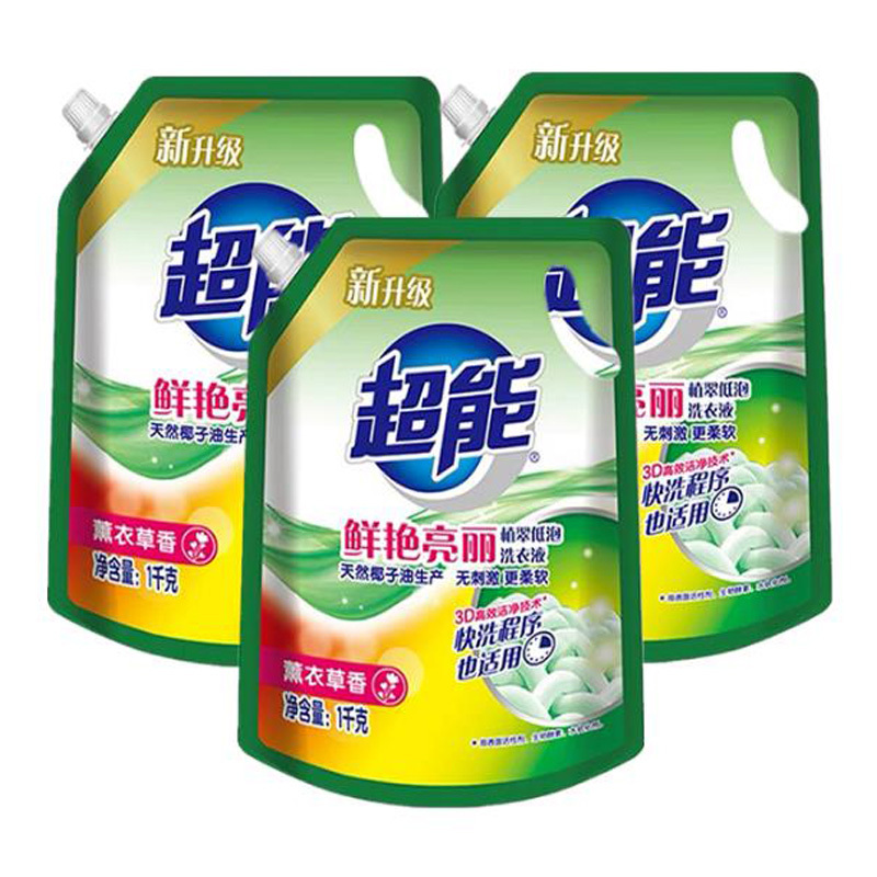 超能洗衣液植翠低泡鲜艳亮丽1kg (10袋)