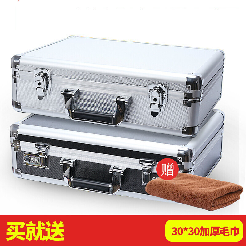 手提式铝合金密码工具箱保险箱子文件箱五金设备仪器箱多功能大号 小号黑色密码锁(空箱)高清大图