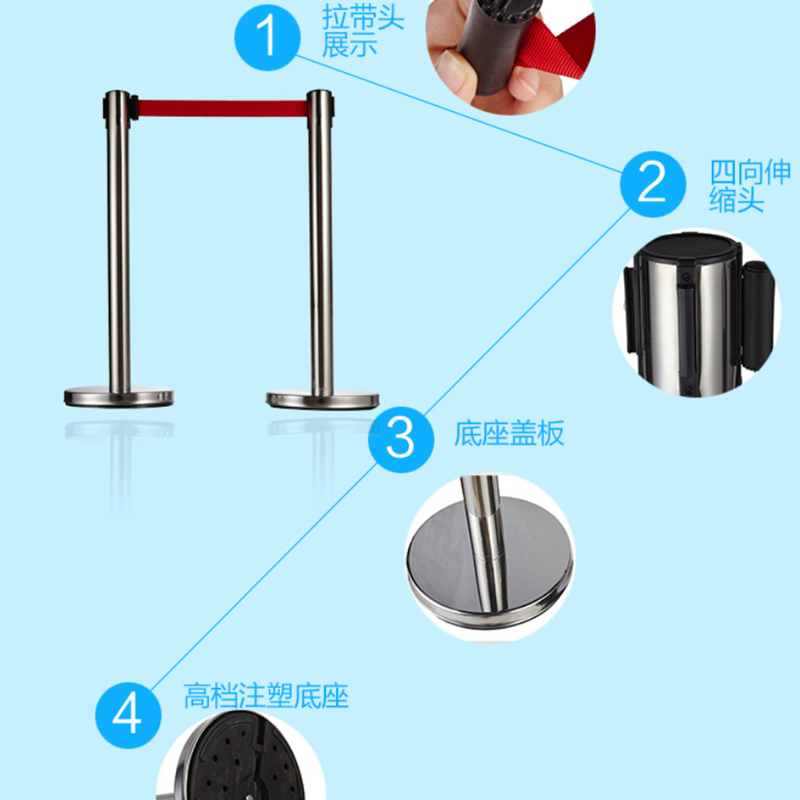 不锈钢护栏杆 隔离带栏杆座 排队柱 围栏 一米线伸缩带