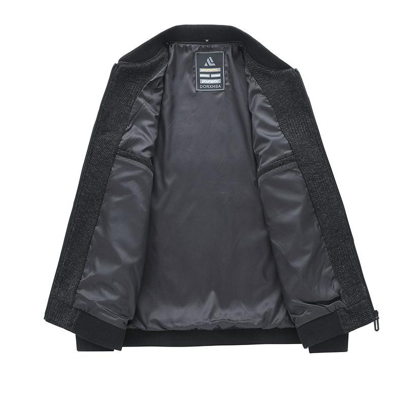 啄木鸟毛呢子夹克男士棒球领春秋季新款中老年人加厚爸爸冬装外套高清大图