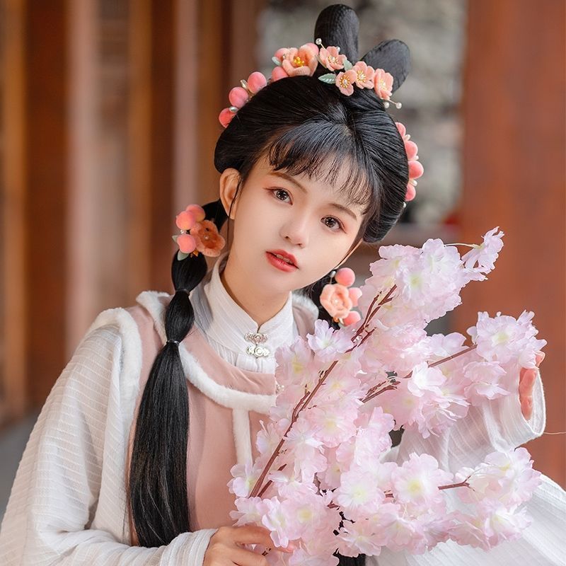 图书>期刊/杂志>时尚/美妆>图书其它>汉服发夹桃气绒花桃子头饰少女