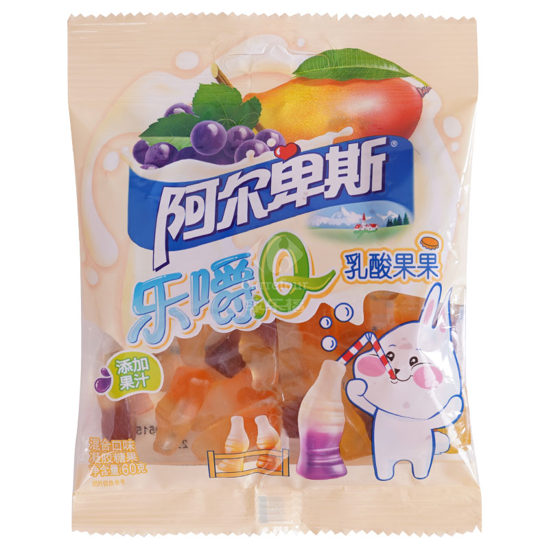 阿尔卑斯乐嚼q凝胶糖果乳酸果果袋装60g