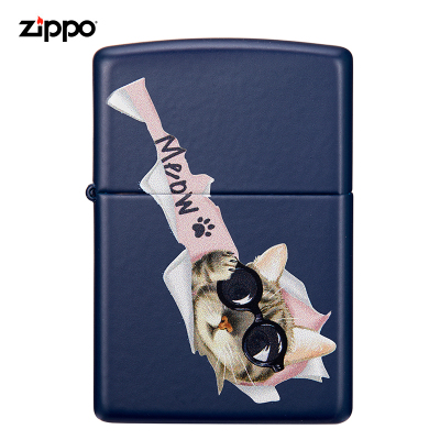 Zippo芝宝打火机美国进口防风煤油zippo打火机双色宠物猫咪239-C-000009好奇猫-海蓝哑漆