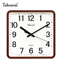 天王星(Telesonic)时尚方形挂钟简约客厅石英钟方盘创意现代居家静音卧室书房时钟表 9英寸咖啡色【边长22.3厘米】