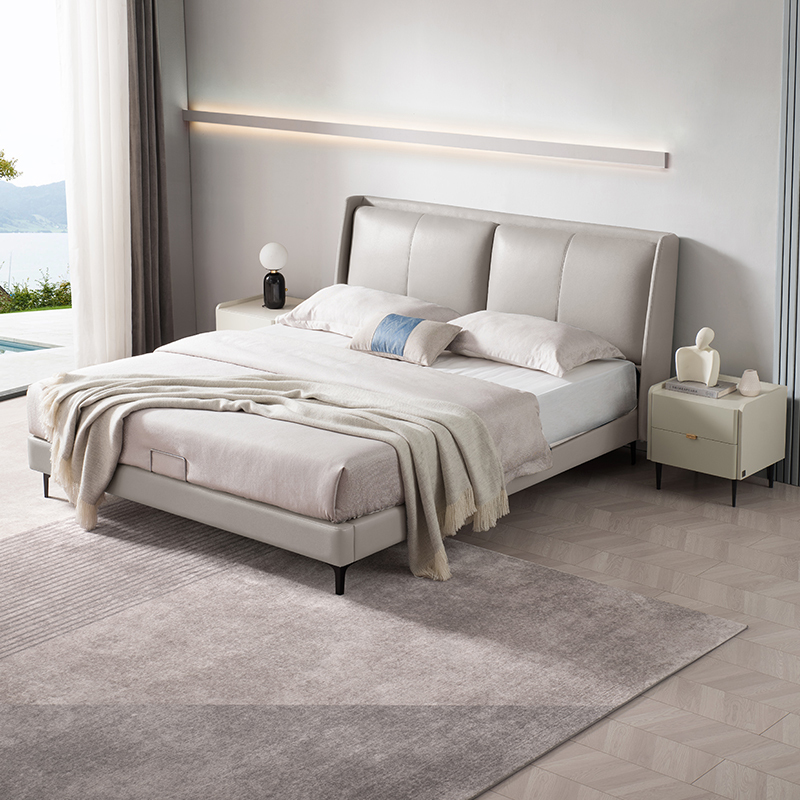 新品顾家家居现代简约真皮床北欧主卧大床高脚双人真皮床ds8033b7天